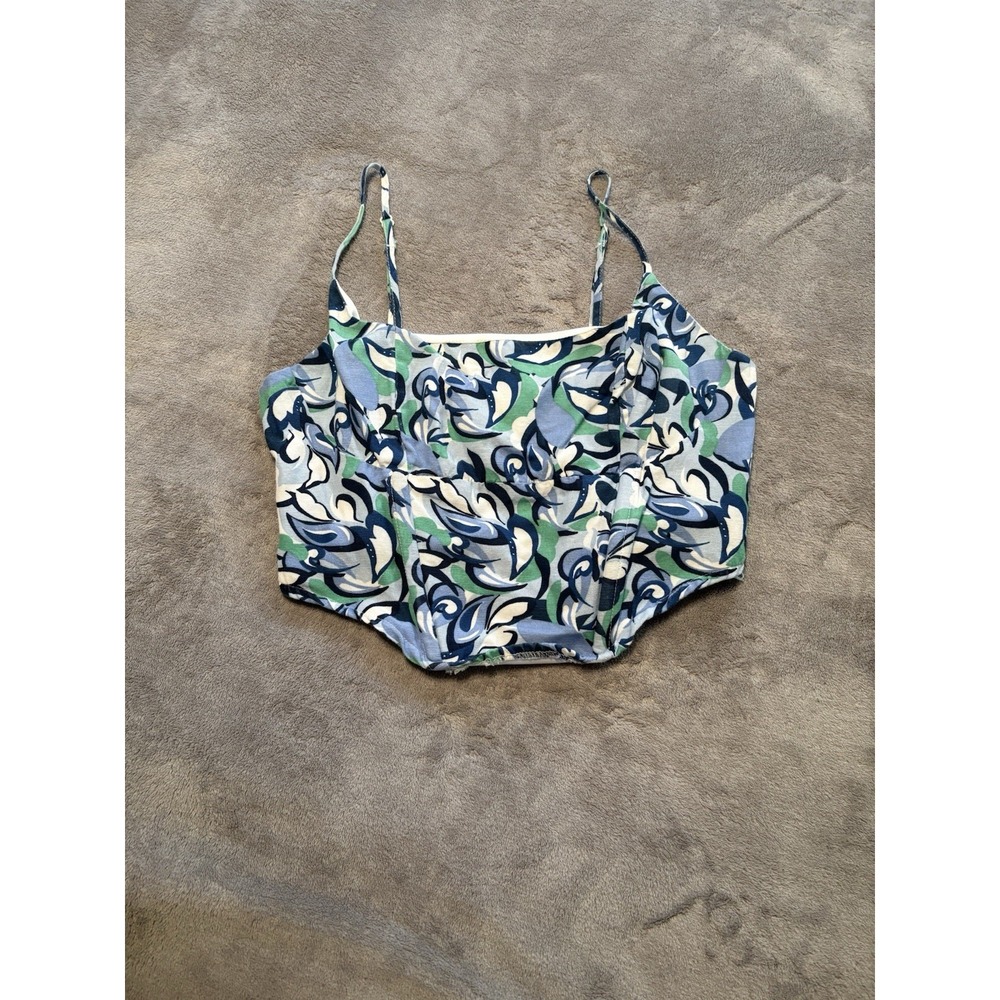 Midnight Sky Women's Small Floral Corset Cami Top Blue Green Y2K Spaghetti Strap